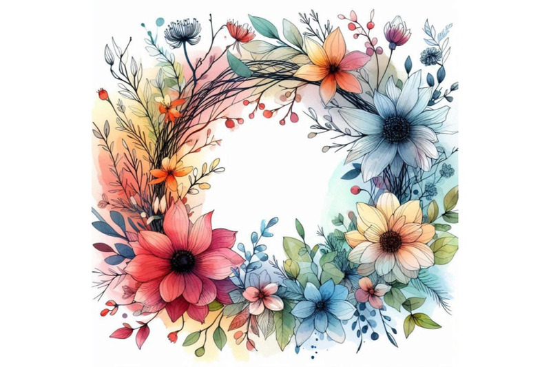 wreath-and-garden-flower-background-watercolor