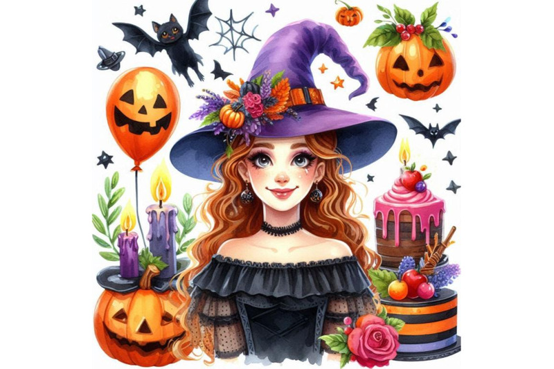 watercolor-illustration-girl-witches-and-halloween-party