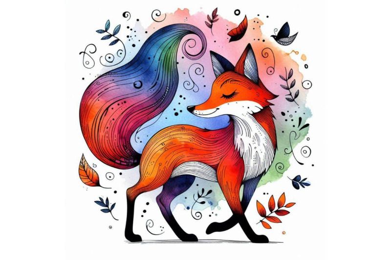 funny-fox-watercolor-background-fashion-print