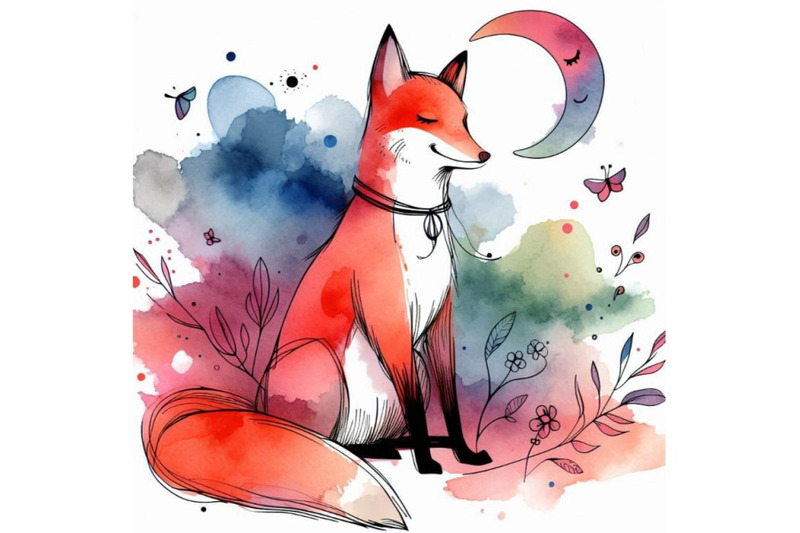 funny-fox-watercolor-background-fashion-print