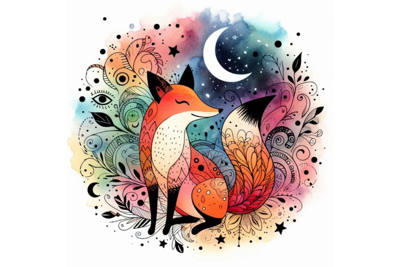 funny-fox-watercolor-background-fashion-print