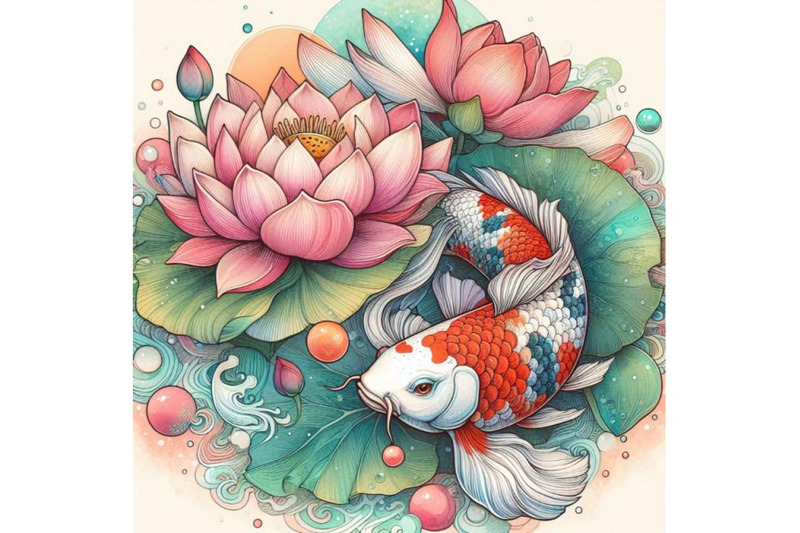 watercolor-koi-carp-and-lotus-flower-watercolor-fish-ba