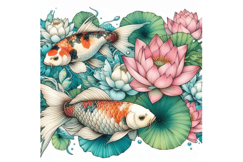 watercolor-koi-carp-and-lotus-flower-watercolor-fish-ba