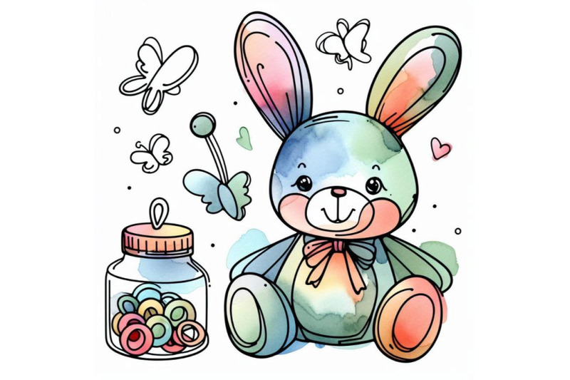 watercolor-funny-bunny-toy-bunny-background-fo