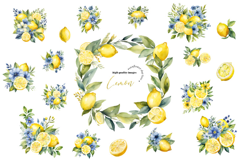 lemon-citrus-blue-floral-greenery-clipart