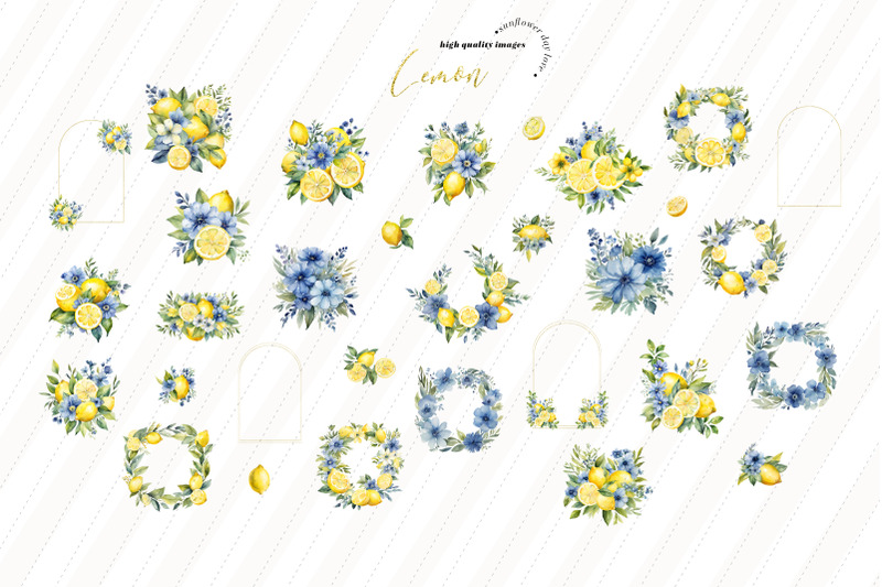 lemon-citrus-blue-floral-greenery-clipart