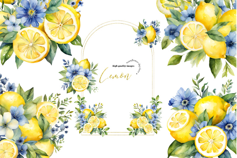 lemon-citrus-blue-floral-greenery-clipart