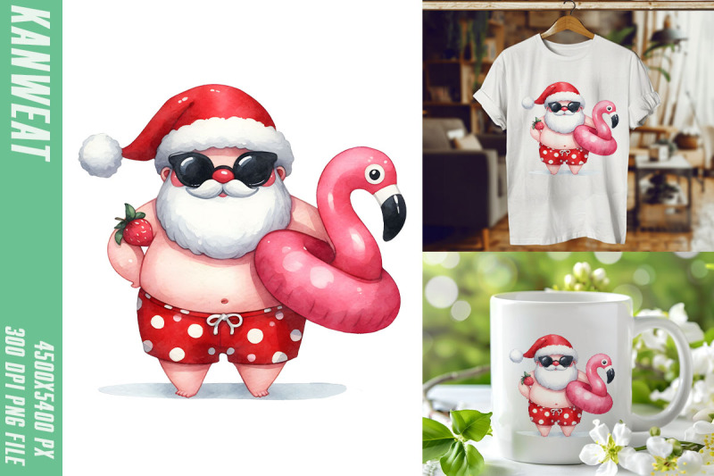 santa-with-flamingo-art