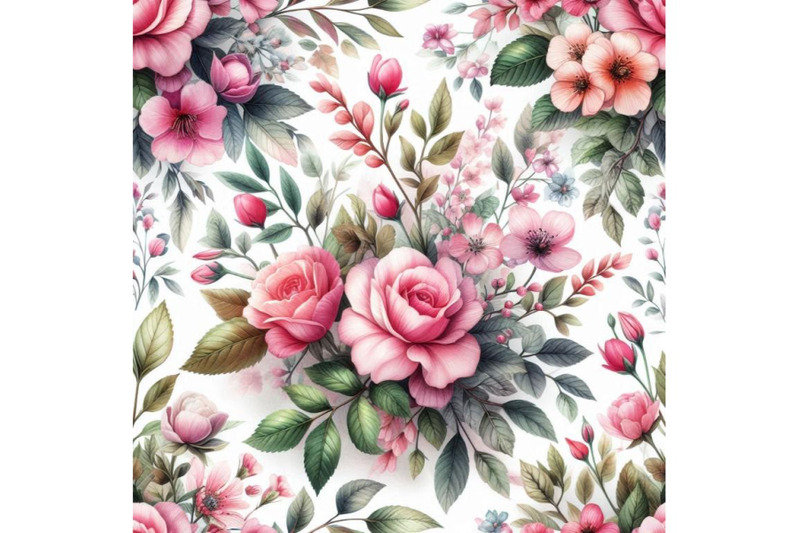 watercolor-pink-flowers-and-leaves-seamless-pattern