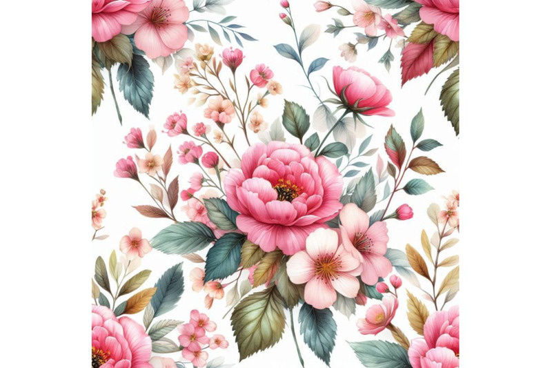 watercolor-pink-flowers-and-leaves-seamless-pattern