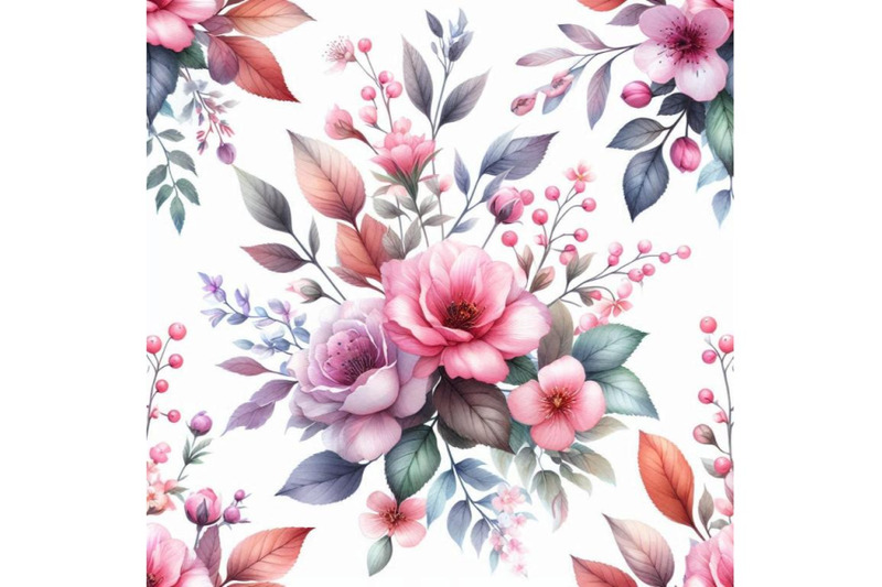 watercolor-pink-flowers-and-leaves-seamless-pattern