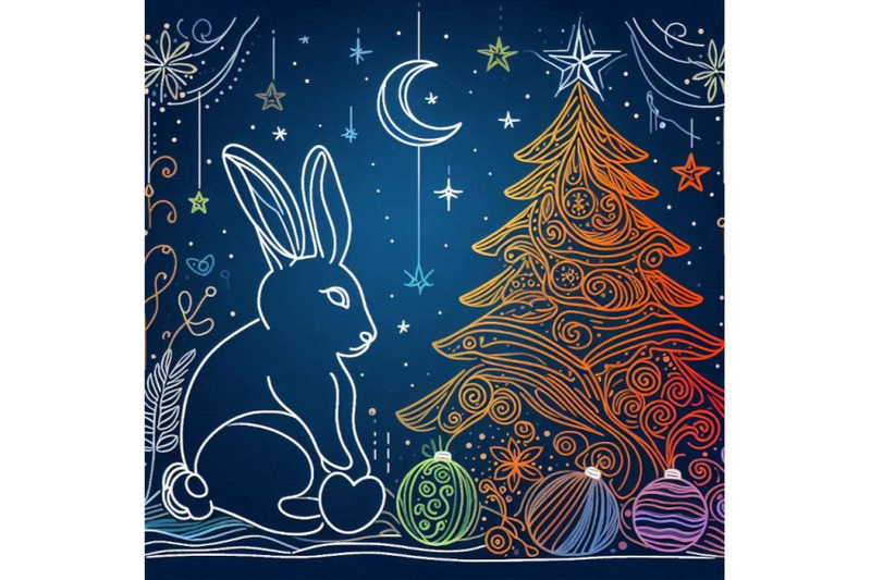 new-year-bunny-and-christmas-tree-background