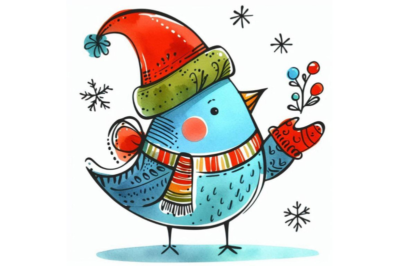 funny-christmas-bird-watercolor-illustration