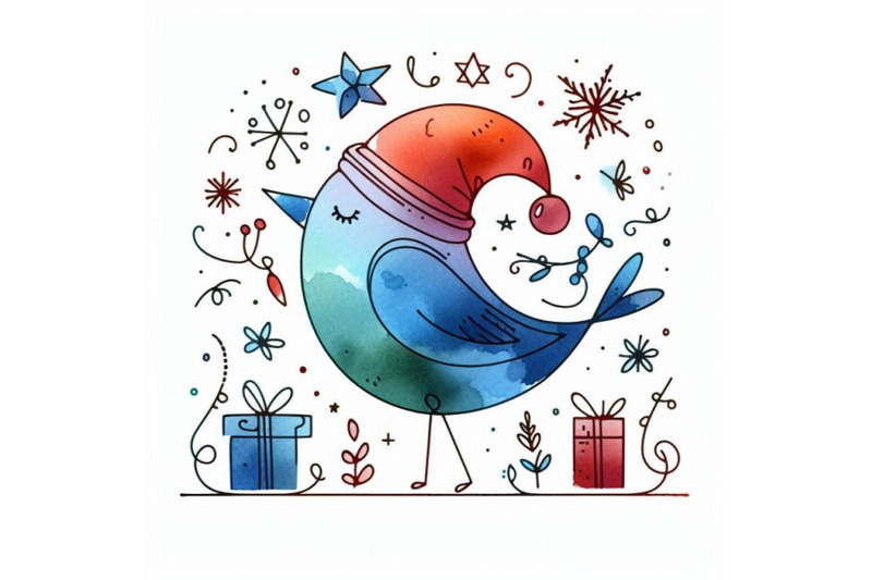 funny-christmas-bird-watercolor-illustration