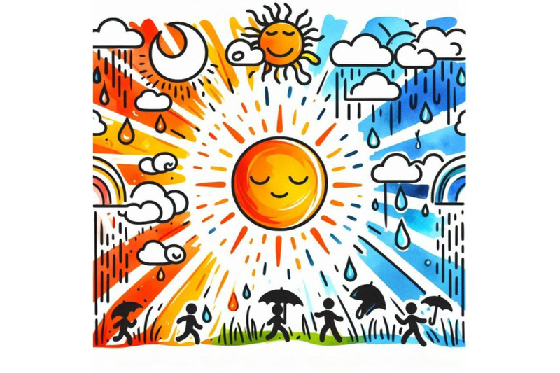 cartoon-sun-and-rain-watercolor-illustration