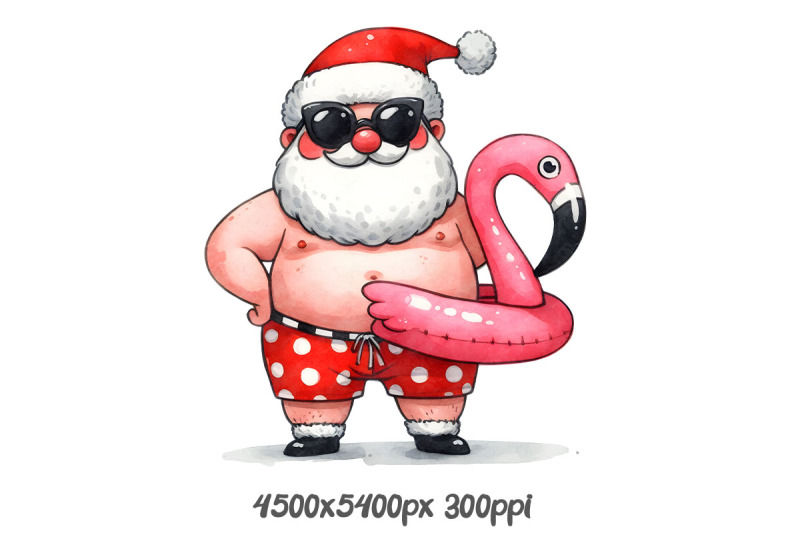 santa-with-flamingo-float-art