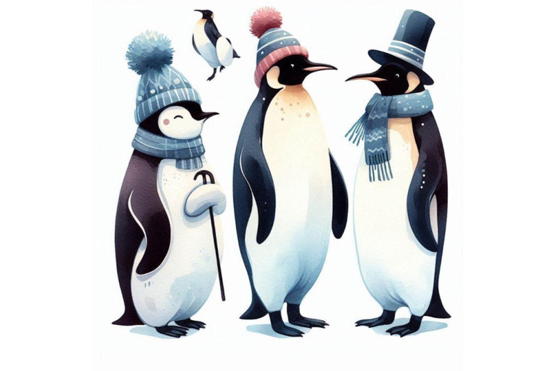 emperor-penguin-set-watercolor-illustration