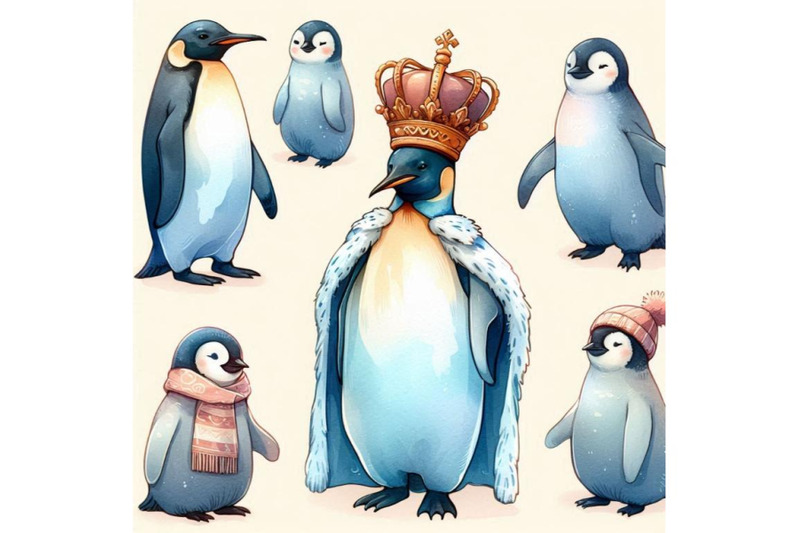 emperor-penguin-set-watercolor-illustration