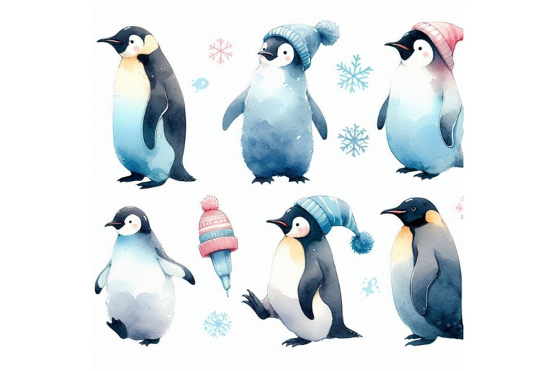 emperor-penguin-set-watercolor-illustration