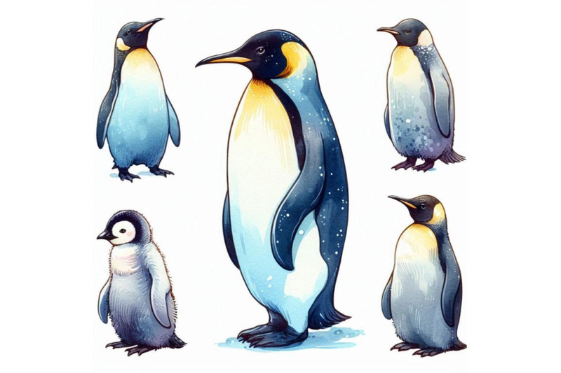 emperor-penguin-set-watercolor-illustration