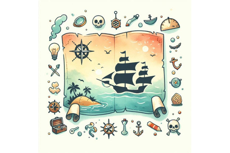 pirate-map-nautical-design-elements-watercolor-re