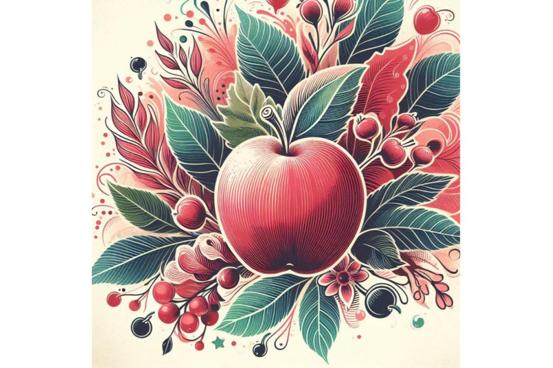 red-apple-and-leaves-watercolor-background