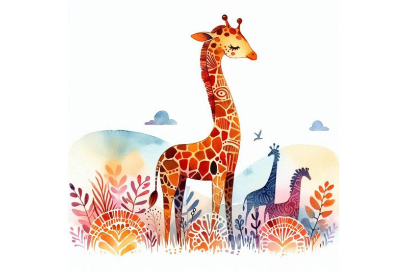 giraffe-hand-drawn-watercolor-illustration