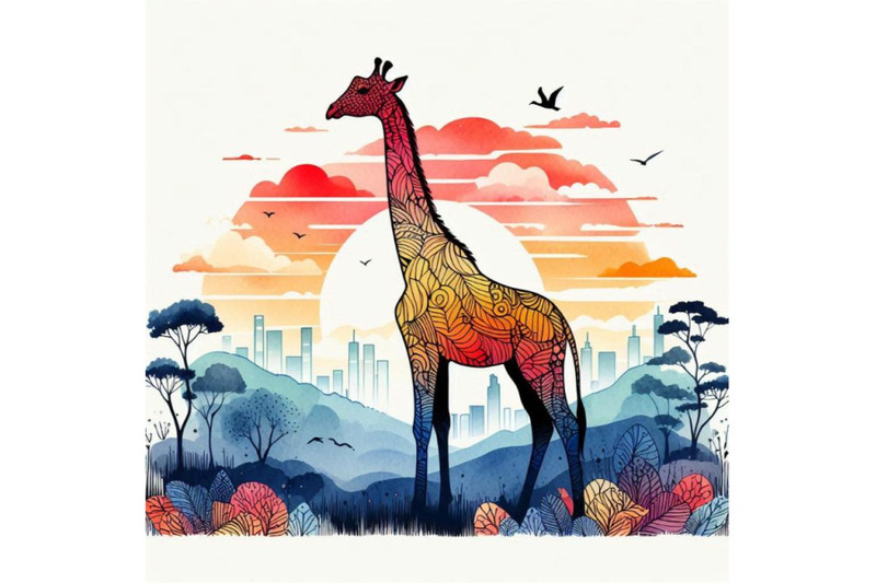 giraffe-hand-drawn-watercolor-illustration