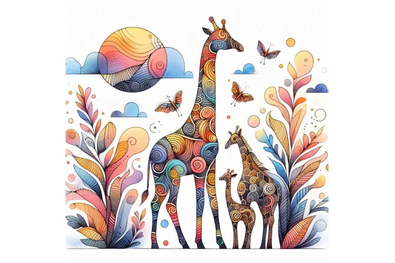 giraffe-hand-drawn-watercolor-illustration