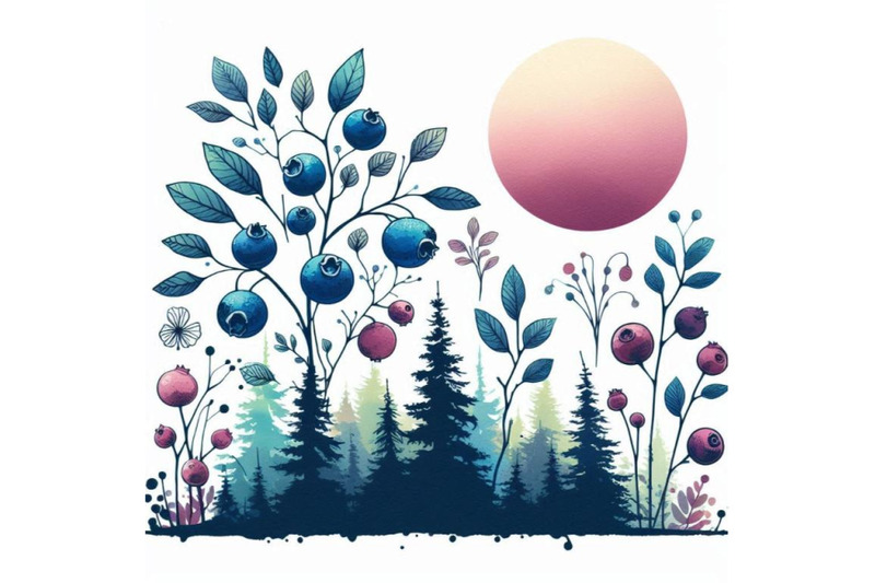 forest-blueberries-watercolor-illustration