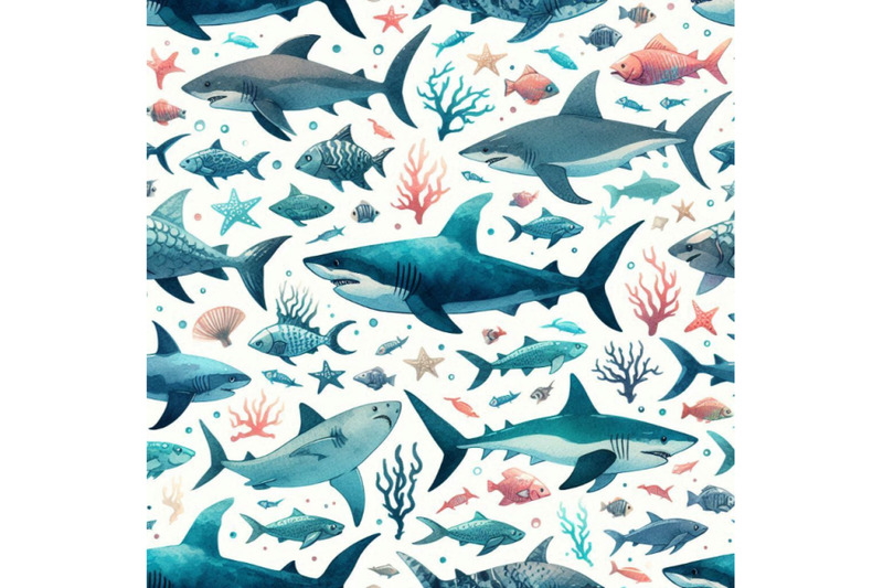 watercolor-shark-seamless-pattern