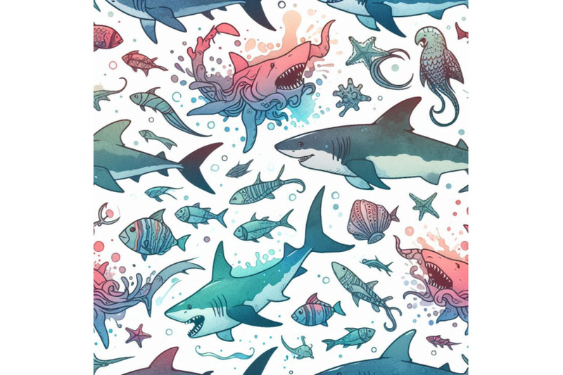 watercolor-shark-seamless-pattern