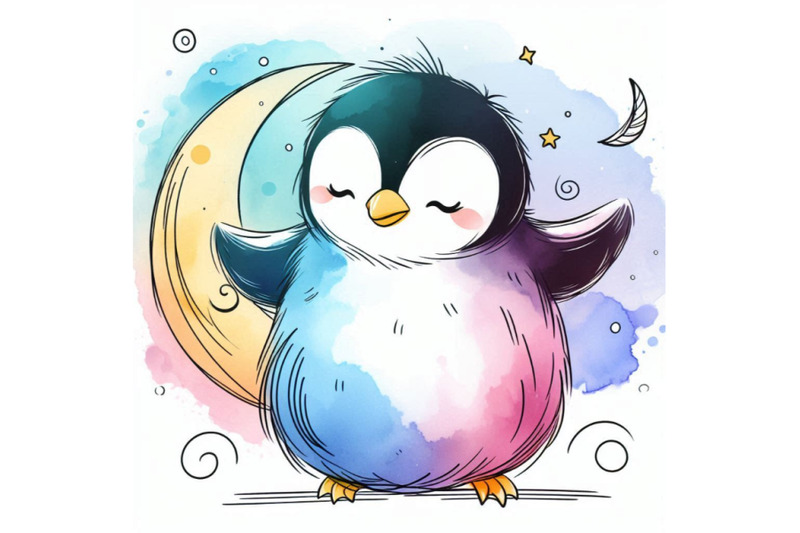 cute-fluffy-bird-penguin-watercolor-funny-penguin