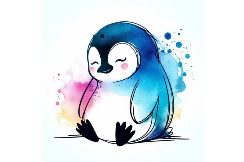 cute-fluffy-bird-penguin-watercolor-funny-penguin