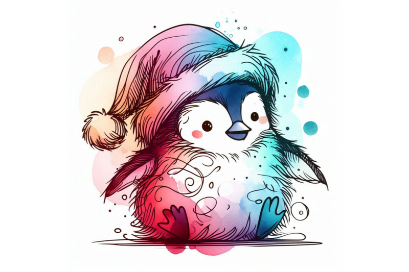 cute-fluffy-bird-penguin-watercolor-funny-penguin