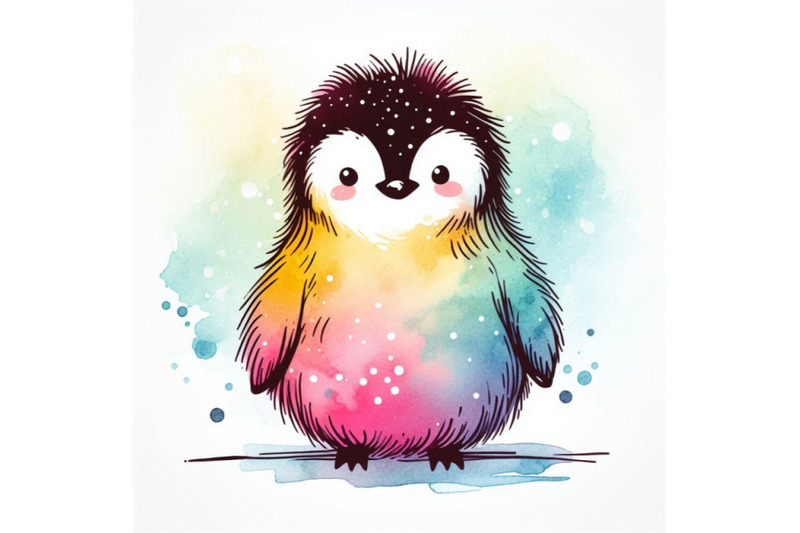 cute-fluffy-bird-penguin-watercolor-funny-penguin