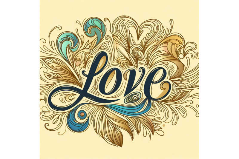 love-vintage-gold-damask-curl-script-love-text