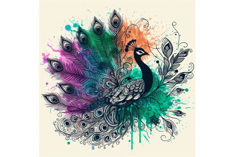 exotic-peacock-t-shirt-graphics-peacock-illustration-with-splash