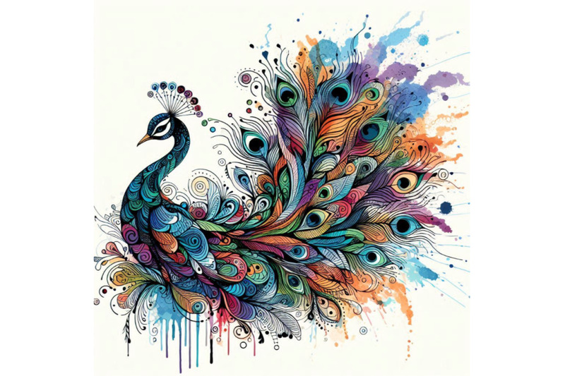 exotic-peacock-t-shirt-graphics-peacock-illustration-with-splash