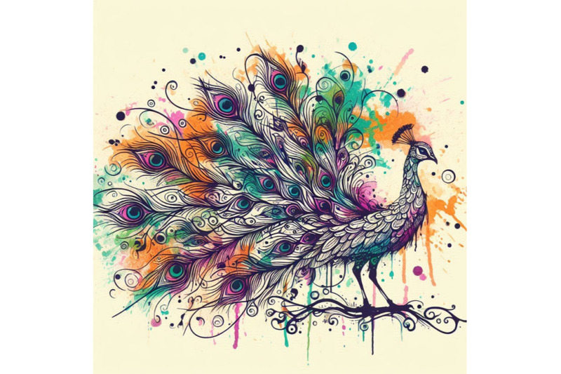 exotic-peacock-t-shirt-graphics-peacock-illustration-with-splash