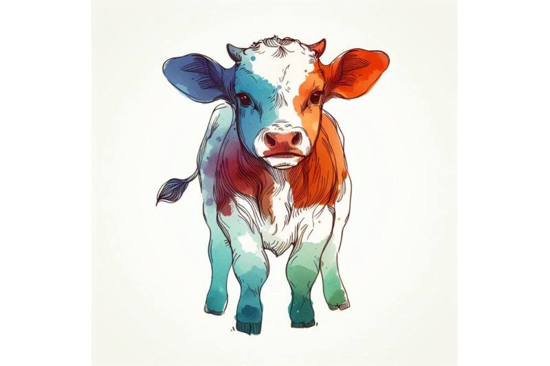 cute-watercolor-calf-baby-bull-illustration-cattle-farm-animal