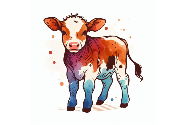 cute-watercolor-calf-baby-bull-illustration-cattle-farm-animal