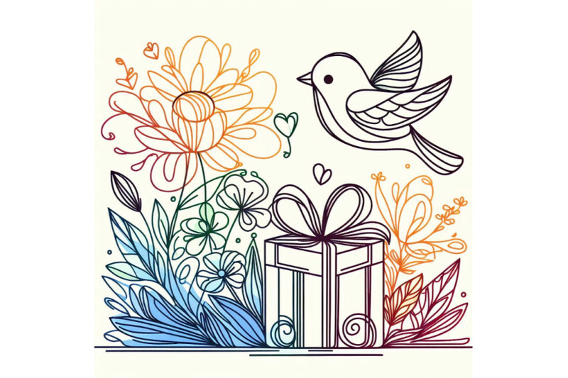 little-bird-gift-and-flowers-background