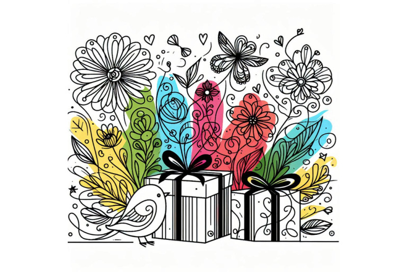 little-bird-gift-and-flowers-background