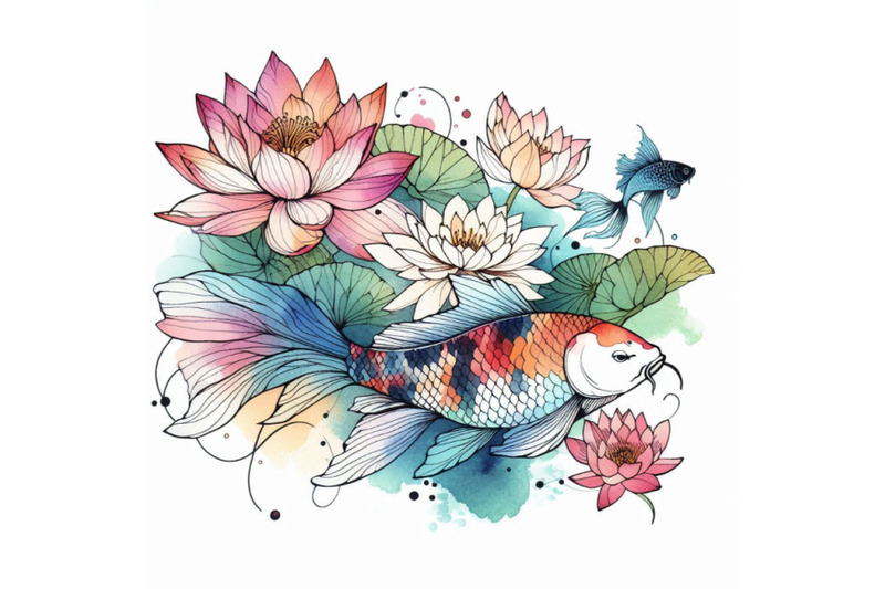 watercolor-koi-carp-and-lotus-flower-watercolor-fish-background-i