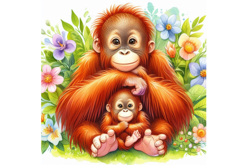 watercolor-orangutan-illustration-cute-monkey