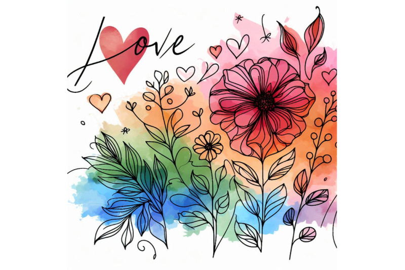 watercolor-flower-background-love-text