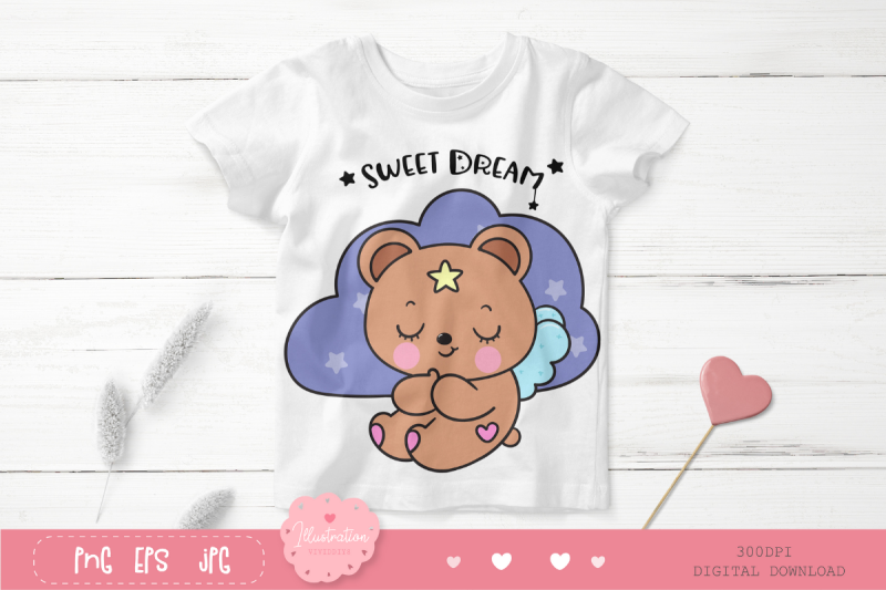 cute-bear-on-cloud-pillow-bedtime-cartoon-kawaii-clipart