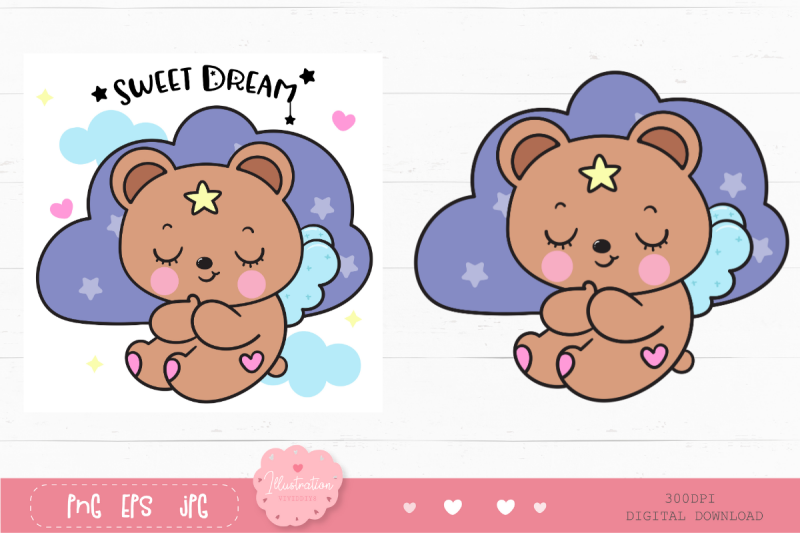 cute-bear-on-cloud-pillow-bedtime-cartoon-kawaii-clipart