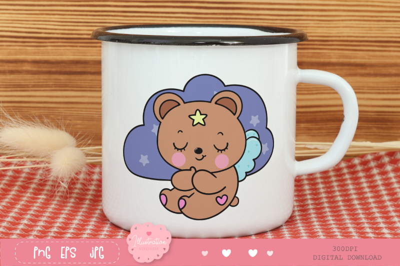 cute-bear-on-cloud-pillow-bedtime-cartoon-kawaii-clipart